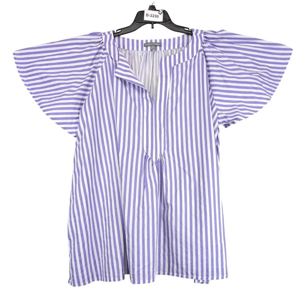 Jessica London Purple White Striped Blouse Womens 22W Plus Size Coastal Kawaii